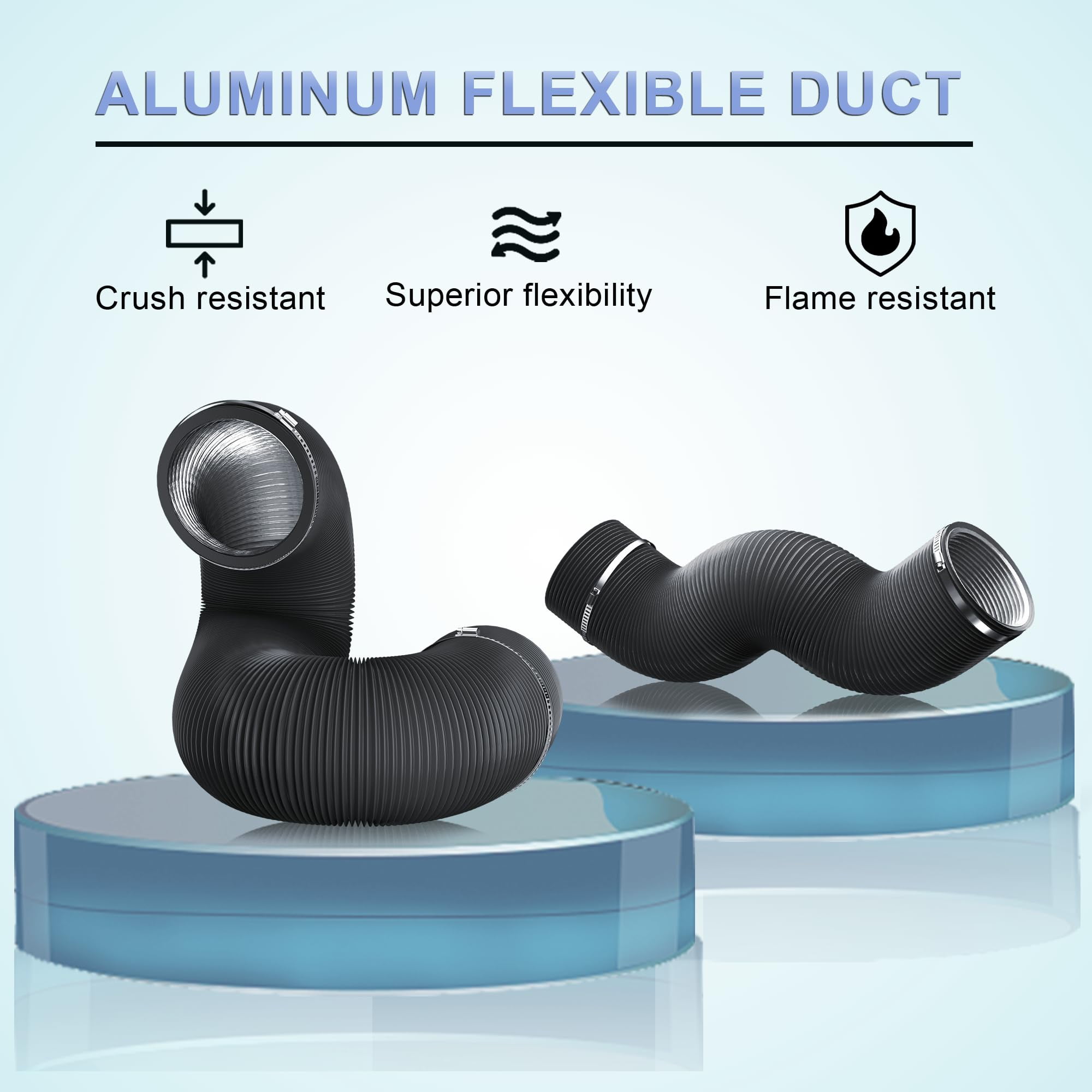 CKSFAN 14" x 16ft Aluminum Ducting, 4-Layer Vent Hose for HVAC, Dryer, Heating/Cooling, 2 Clamps Included