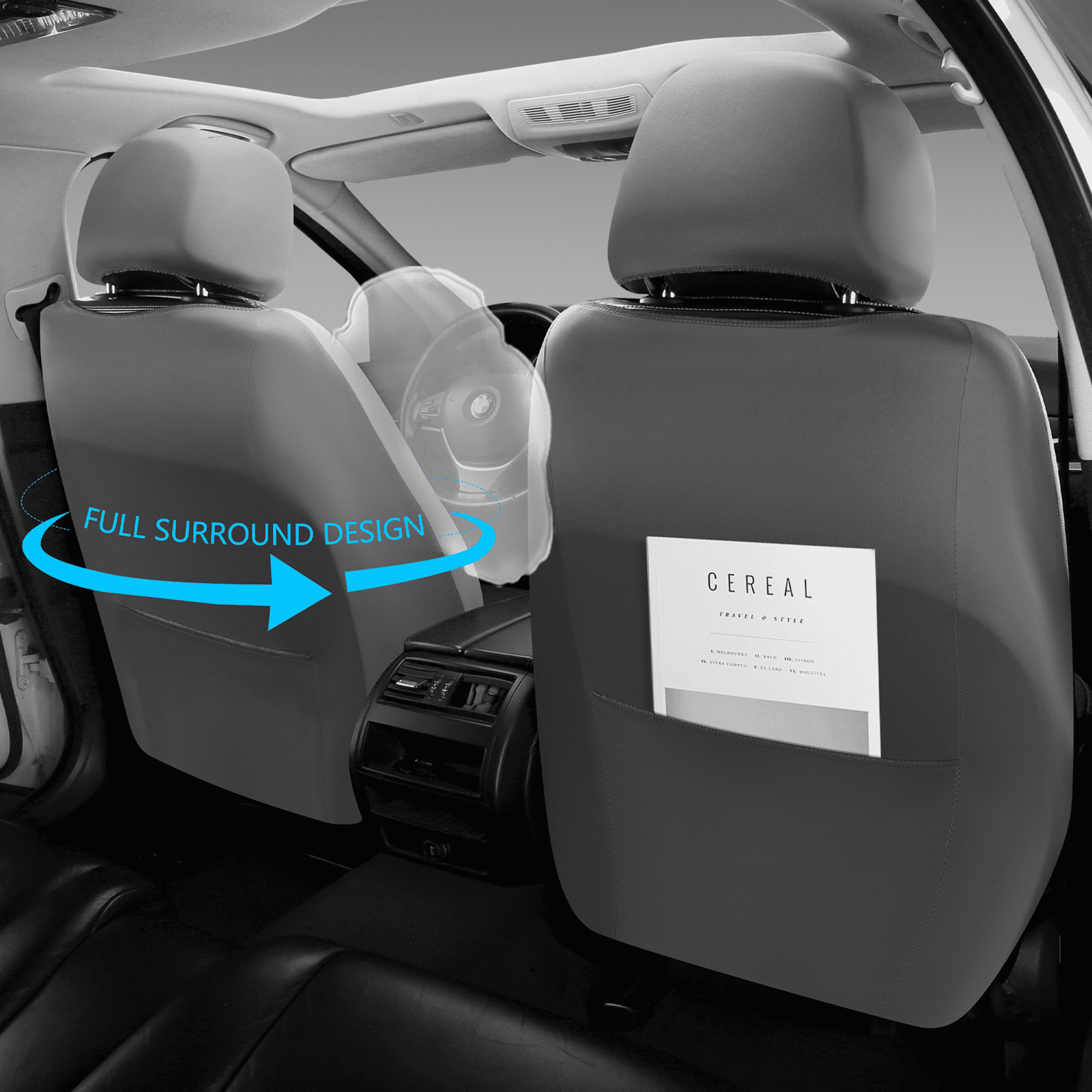 NS YOLO Premium Leather Car Seat Covers Front, Universal Fit for Cars, Trucks & SUVs, Waterproof Car Seat Cushion, Front Seat Protector, Gray