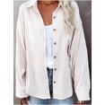 thumbnail image 6 of Gustave Womens Corduroy Button Down Boyfriend Shirts Long Sleeve Oversized Blouses Tops Coat Solid Color "White,L", 6 of 7