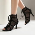 thumbnail image 4 of SACFOF Dance Heels for Women Mesh Ballroom Dance Booties Lace Up Dance Ankle Boots with Zipper, 4 of 6