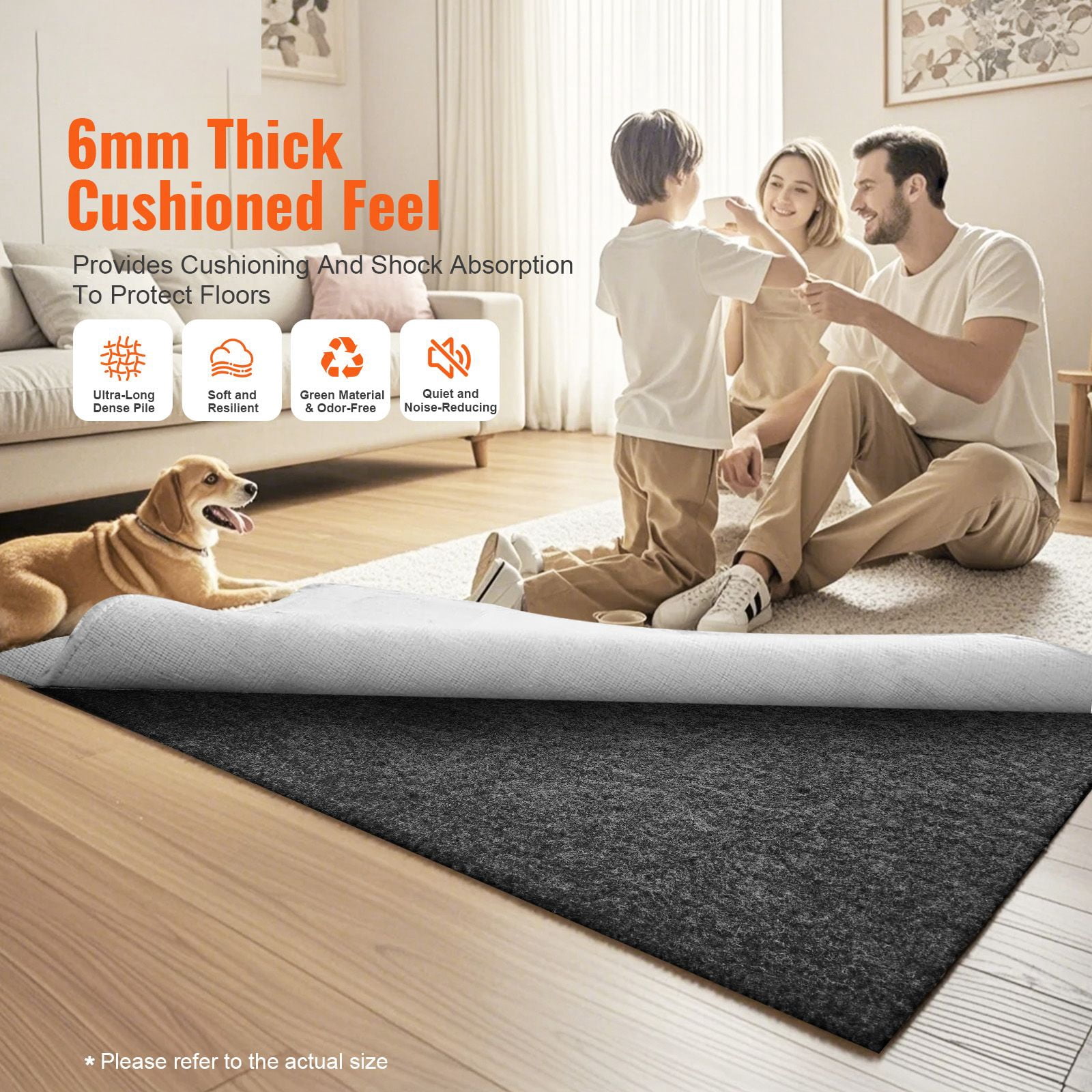 Carpet Pad 40.18 sq.ft, 6mm Thick, Anti-Slip Latex Backing, Dense Felt Surface, for Area Rug Underlayment