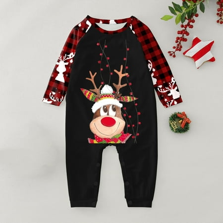 

ERTUTUYI Christmas Family Clothing Check Print Pajama Set Baby Style Black 24M