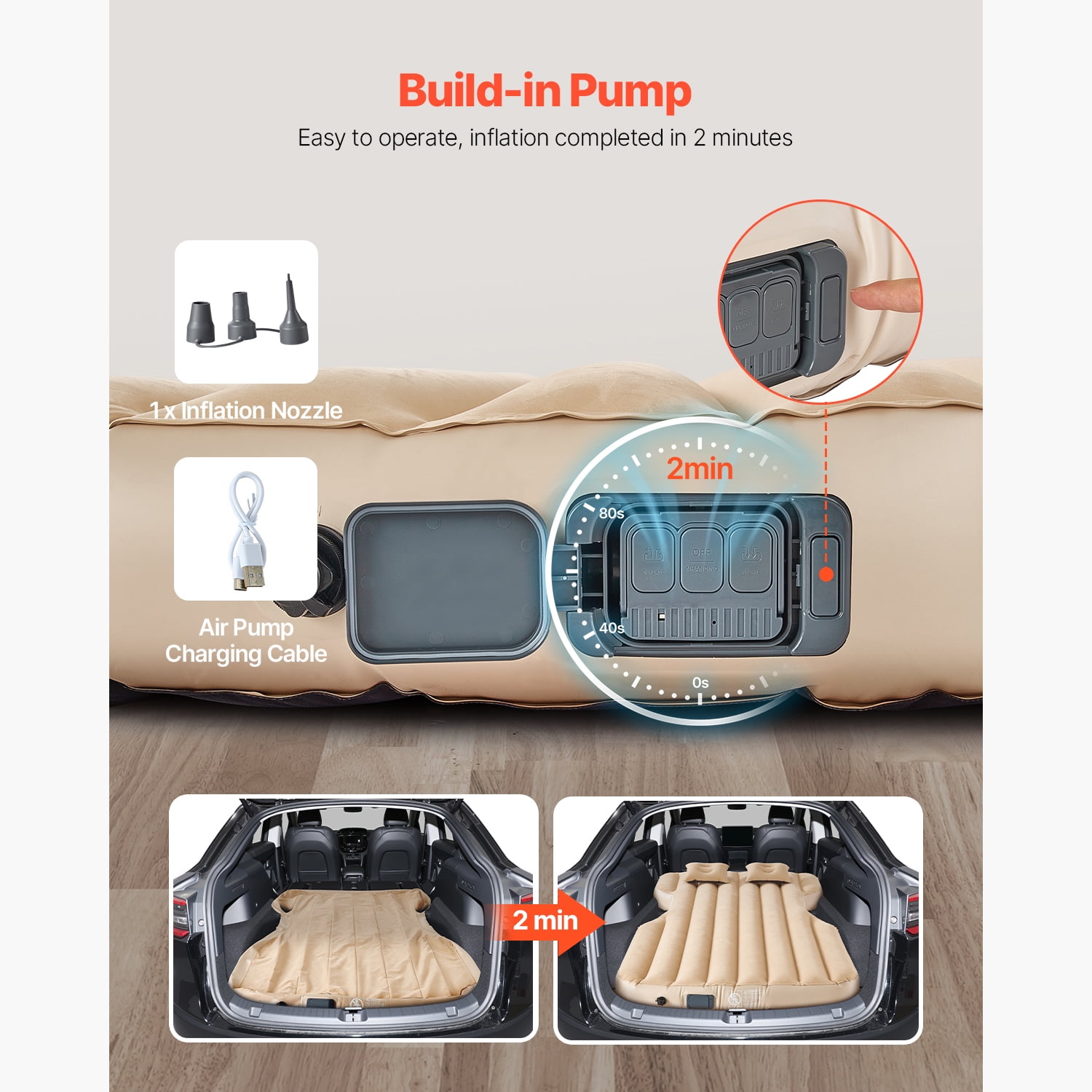 KFFKFF Vehicle Air Bed, Compatible with Tesla Model Y (2020-2024), Expandable Vehicle Camping Mattress, Velvet Enhanced Inflatable Journey Beds, Sturdy Mobile Resting Mat with Integrated Pump