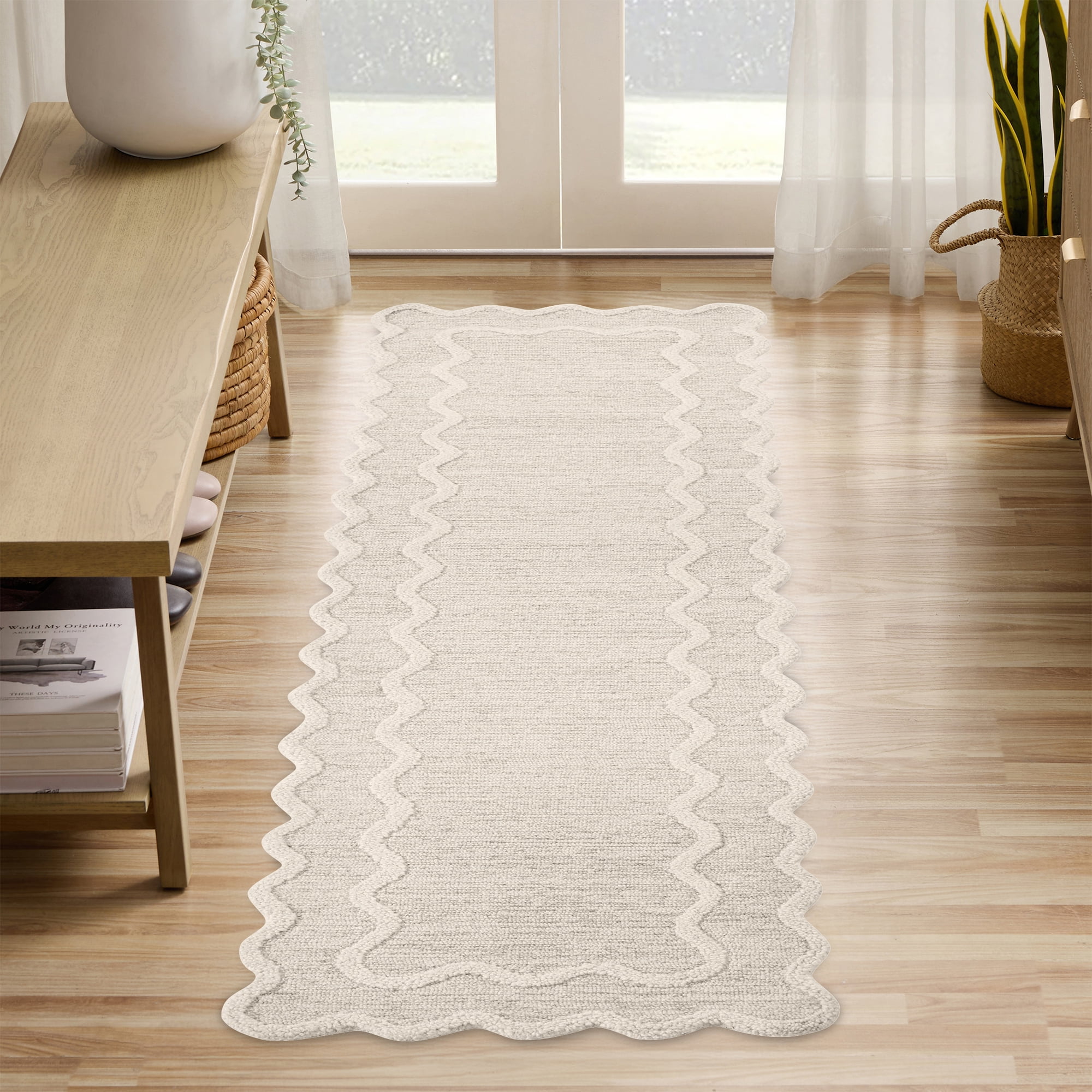 My Texas House Stella Ivory Scallop Wool Indoor Runner Rug, 2' x 8'