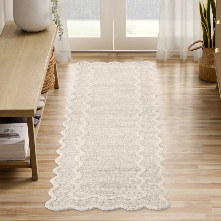 Stella Scallop Wool Runner Rug, Ivory, 2'x8' photo 5