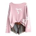 thumbnail image 4 of Tiweut Women Bow Sweater Casual Crew Neck Long Sleeve Pullover Sweaters y2k Lightweight Knitted Jumper Tops Winter Clothing,Pink,S, 4 of 4