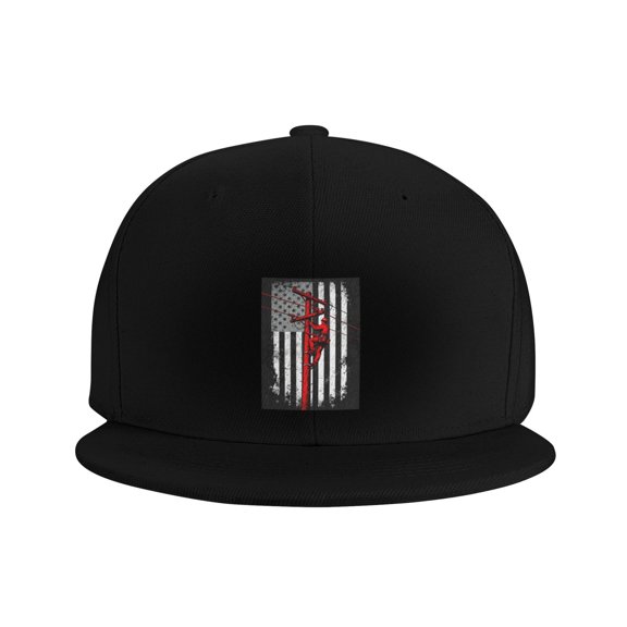 Snapback Hat Lineman Pattern Flat Brim Adjustable Baseball Cap for Men Women Trucker Hat Black