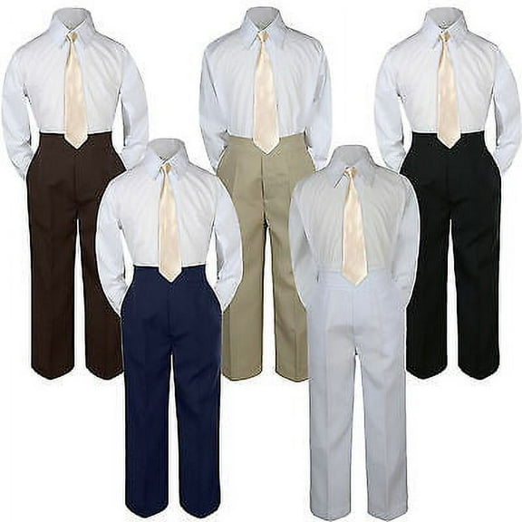 3pc Boy Suit Set Champagne Necktie Baby Toddler Kid Formal Shirt Pants S-7