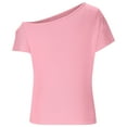 thumbnail image 5 of Tops for Women Trendy Off Shoulder Slim Fitted Shirts Summer Fashion Casual Solid Color Short Sleeve Blouses (S, Pink), 5 of 7
