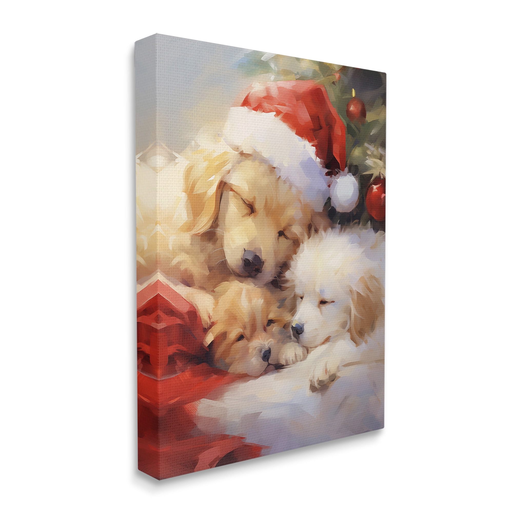 Stupell Industries Christmas Puppies by Tree Holiday Painting Gallery Wrapped Canvas Art Print Wall Art, 30 x 40