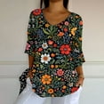 thumbnail image 4 of Endives Women's Shirts Elegant Retro Art Print V Neck Loose Mid Length Sleeve Womens Top Blouse, 4 of 6