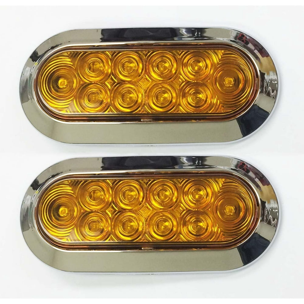 Set of 2 Surface Mount Amber 6" Oval 10 LED Trailer Truck Stop/Turn