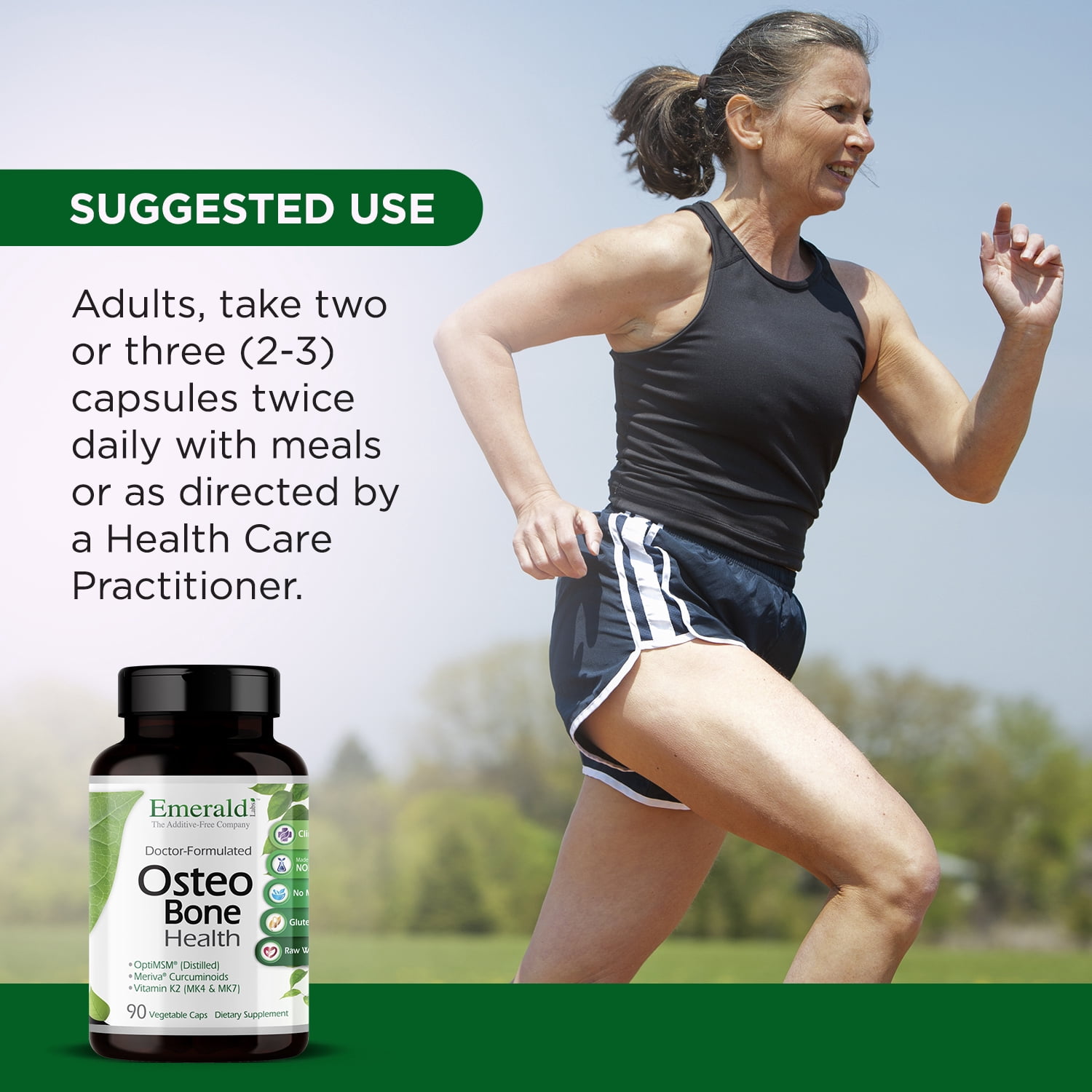 Emerald Labs Osteo Bone Health with Meriva Phytosome, MSM, Vitamin K2 (MK4 and MK7) and Calcium to Support Strong Bones, Joint Strength, and Immune System - 90 Vegetable Capsules