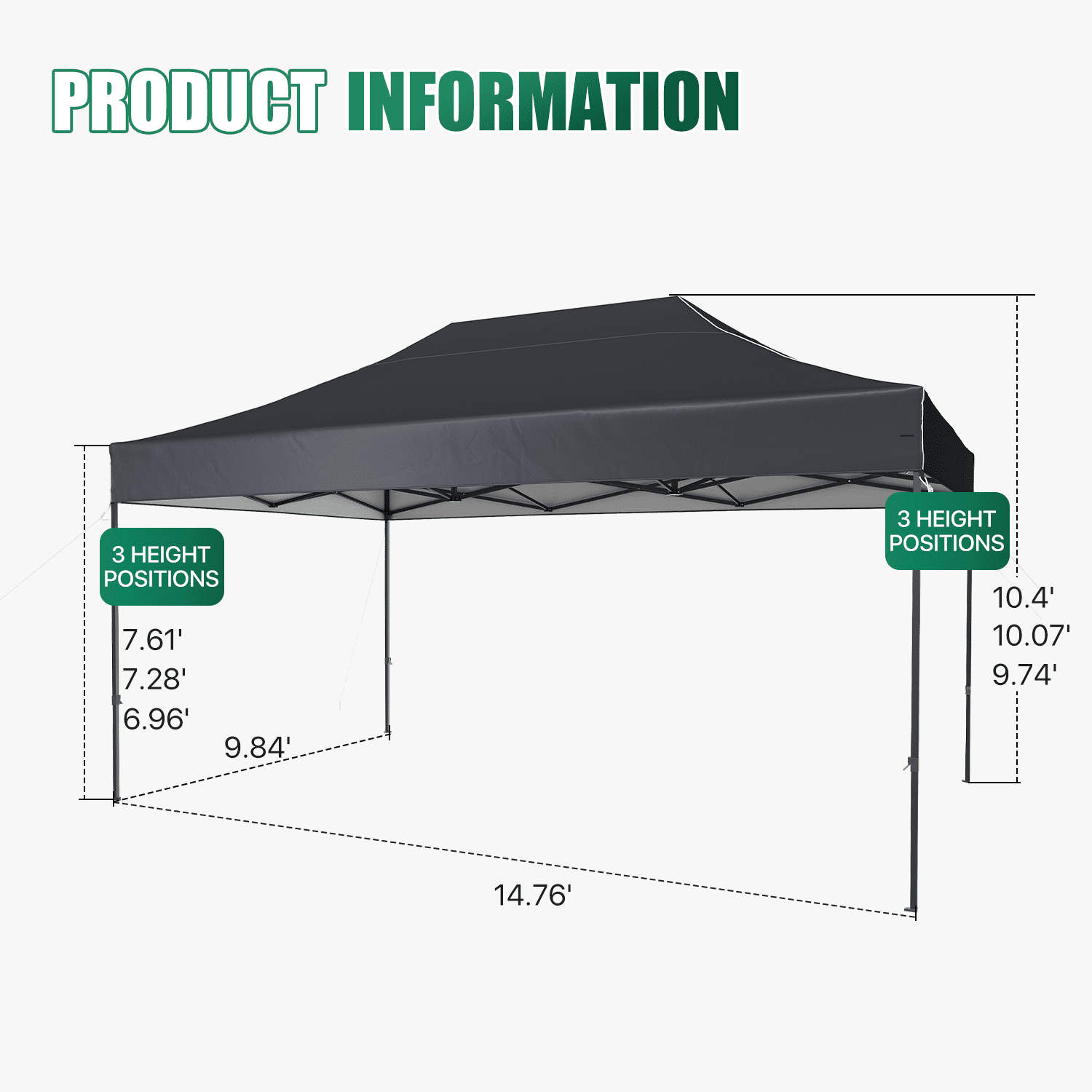 Dateyes 10x15FT Pop Up Canopy, Outdoor Canopy Tent with Carry Bag, Easy Setup Portable Instant Canopy with 4 Sandbags and 8 Stakes for Outdoor Events, Commercial, Beach, Backyard, Lawn, Dark Gray