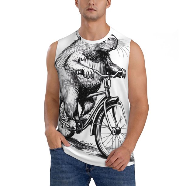 Balery Capybara Riding Bicycle Camisetas sin mangas para hombre, absorbe la humedad y protege contra el mal olor.-Small