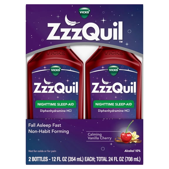 Vicks ZzzQuil Nighttime Sleep Aid Liquid, Diphenhydramine HCI 50mg, Vanilla Cherry, 24 Fl oz