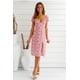 thumbnail image 2 of Cismea - Maxi Vestido de Verano para Mujer, Informal, Bohemio, Floral, Cuello en V, Manga Corta, Dobladillo con Volantes, Dividido, Vestidos Largos de Playa（Rosa） Cismea falda, 2 of 5
