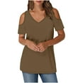 thumbnail image 2 of Women's Off Shoulder Top, Short Sleeve V-Neck Blouse, Casual Solid Color Shirt for Home and Daily Wear, 2 of 7