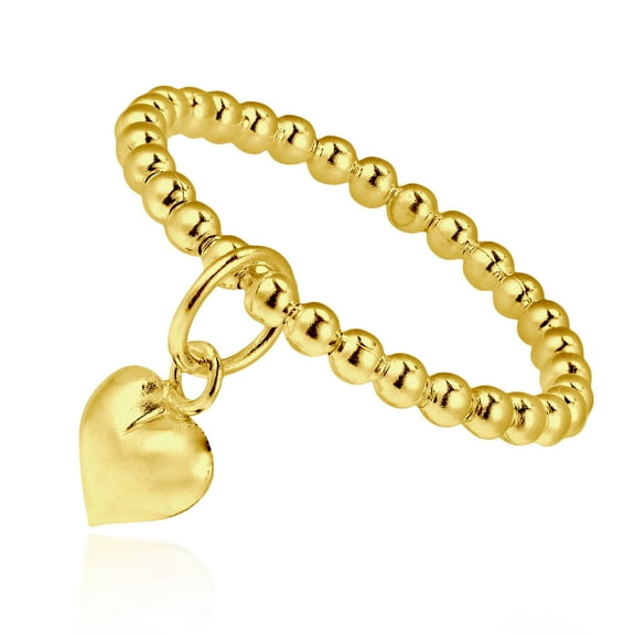 Cute Dangle Heart Eternity Bead Ball Gold Plated Sterling Silver Ring-10
