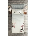 thumbnail image 2 of Ambesonne Nature Quilted Coverlet 2 Pcs, Sakura Flower and Gulls, Twin Size, Beige Red Black, 2 of 2