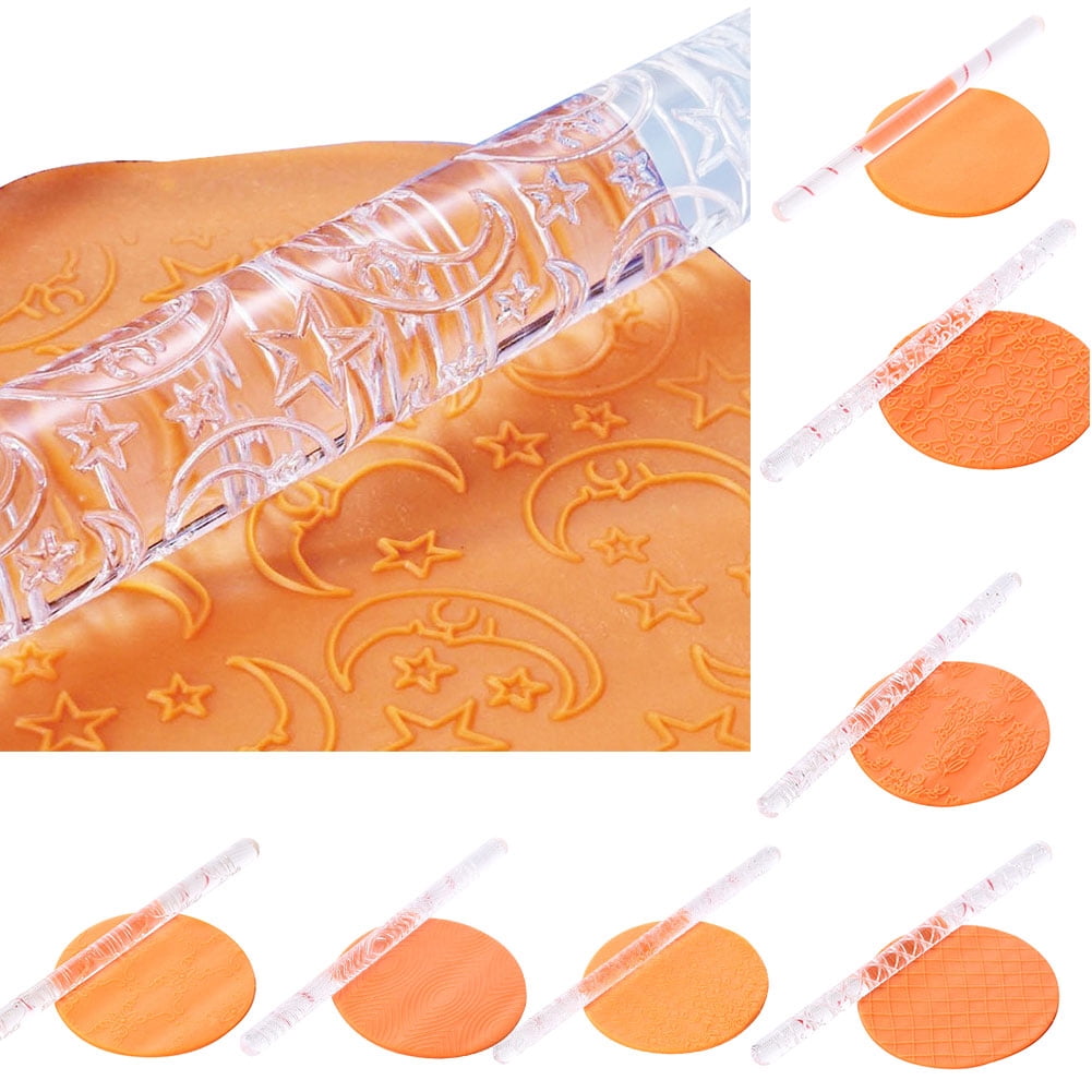 Clay Pastry 6 Pack Cake Decorating Embossed Rolling Pins，Textured Non-Stick Designs and Patterned，Ideal for Fondant Best Kit Icing Dough 