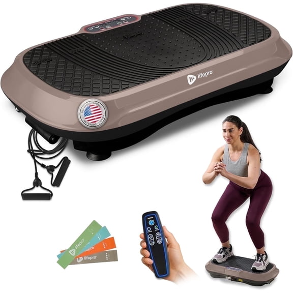 Lifepro Waver Vibration Plate Exercise Machine – Full Body Vibrating Plate for Lymphatic Drainage, Muscle Toning & Fat Loss – Includes Loop Bands, Remote & 99 Speed Settings - Brown