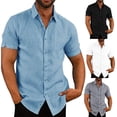 thumbnail image 1 of Chemises d'Été en Lin pour Hommes à Manches Courtes, Unies, Décontractées, Amples, Robe, Hauts Doux, T-Shirt, 1 of 5