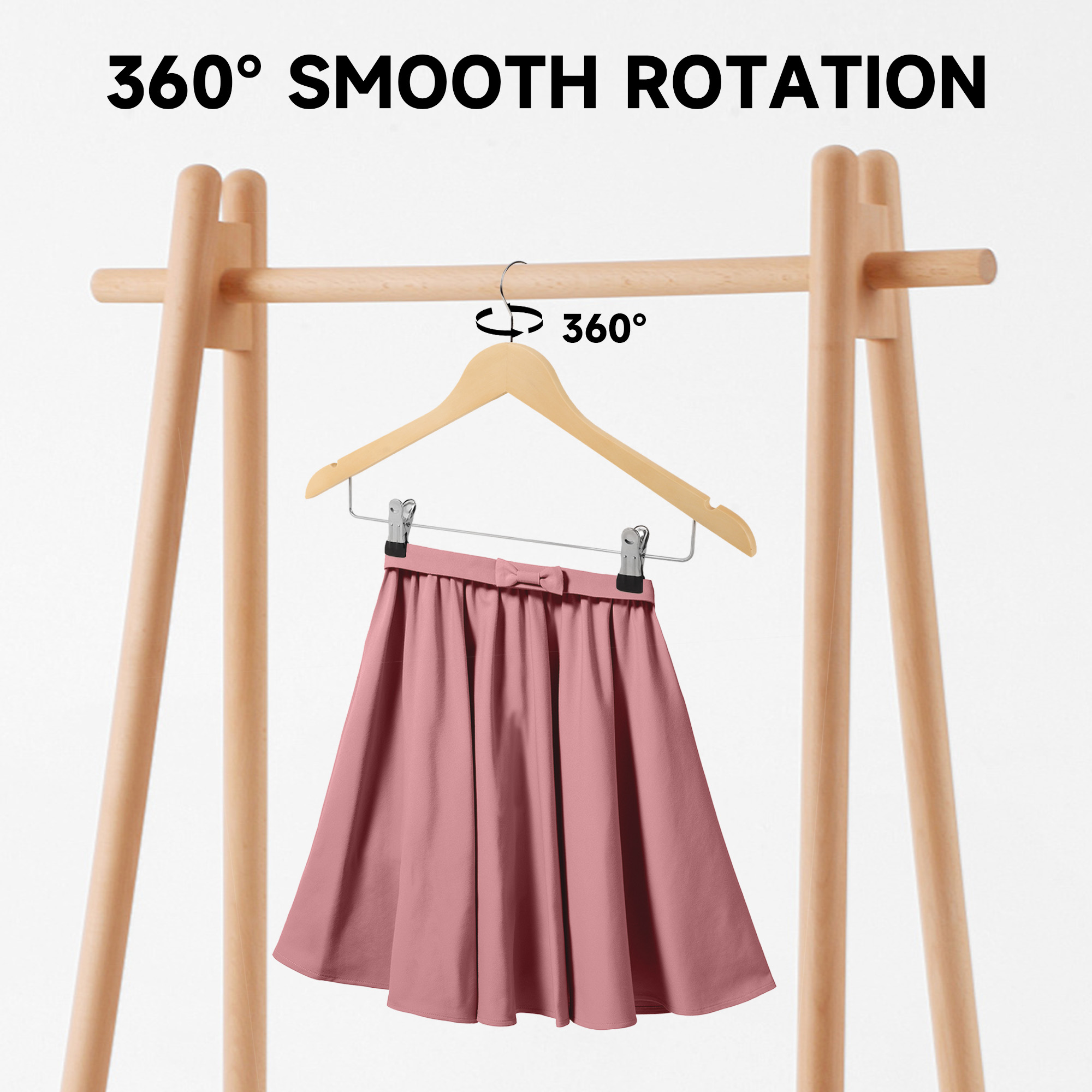 12-Pack Wooden Hangers with Adjustable Metal Clips for Skirt, Dress, Coats, Jacket and Pants (Natural Wood)
