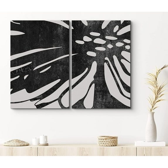 PixonSign Canvas Print Wall Art Set Close-Up Interior of Daisy Botanical Plants Illustrations Modern Art Alternative Dramatic Dark Black and White for Living Room, Bedroom, Office - 24"x36"x2