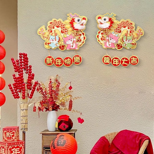 2 uds pegatinas de puerta de año Nuevo pegatinas de pared de dragón calcomanías ornamento decoración de año Nuevo Chino para el hogar de fiesta del Estilo A