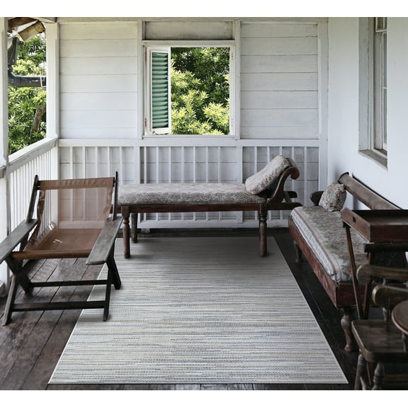 Couristan Monte Carlo Coastal Breeze 5'3" x 7'6" Taupe and Champagne Outdoor Rug