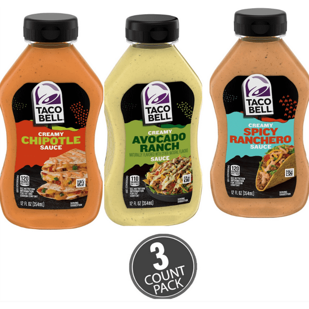 Taco bell variety pack Spicy Rancheo,Chipotle Sauce and Avocado Ranch 12 Ounce Salad Dressings