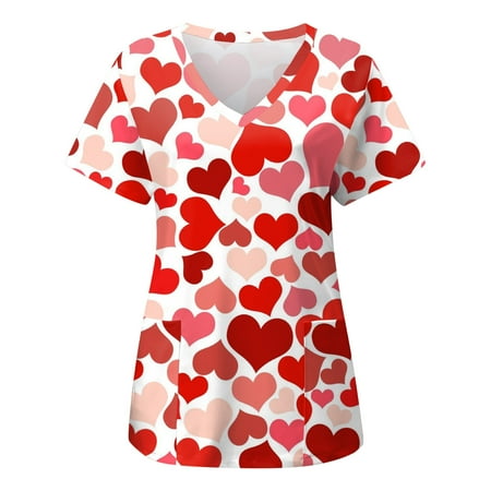 

TAIAOJING Women Scrubs Top Casual Print Short Sleeve Pocket Clothes T Shirt Top