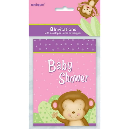 Pink Monkey  Baby Shower Invitations 8 Count Walmart  com