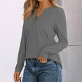 thumbnail image 4 of Womens Long Sleeve Shirts Business Casual Outfits Dressy Tops Blouses Henley V Neck Fall Clothes Gray 2XL, 4 of 5