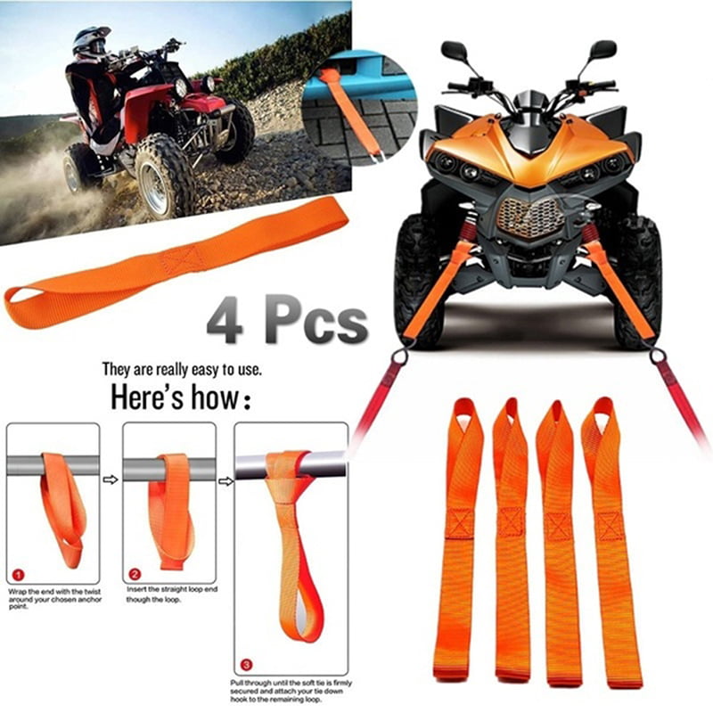 4pcs Soft Loop Tie-Down Straps for ATV Motorcycle Towing Hauling Blue 