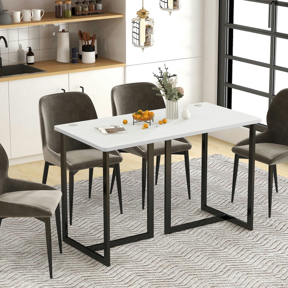 Demi Bonn 47" Modern Computer Desk Writing Study Table with Metal Frame, Small Home Office Desk Writing Table, White