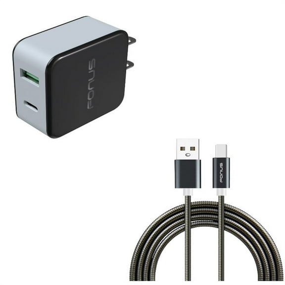 3ft Metal USB Cable w 36W Quick Home Charger L4M for Acer Liquid Jade Primo - Alcatel PulseMix, 7, Idol 5S 5 4S - ASUS Zenfone V Live, ROG Phone, AR 6 5z 4 Pro - Blackberry Motion, Key2