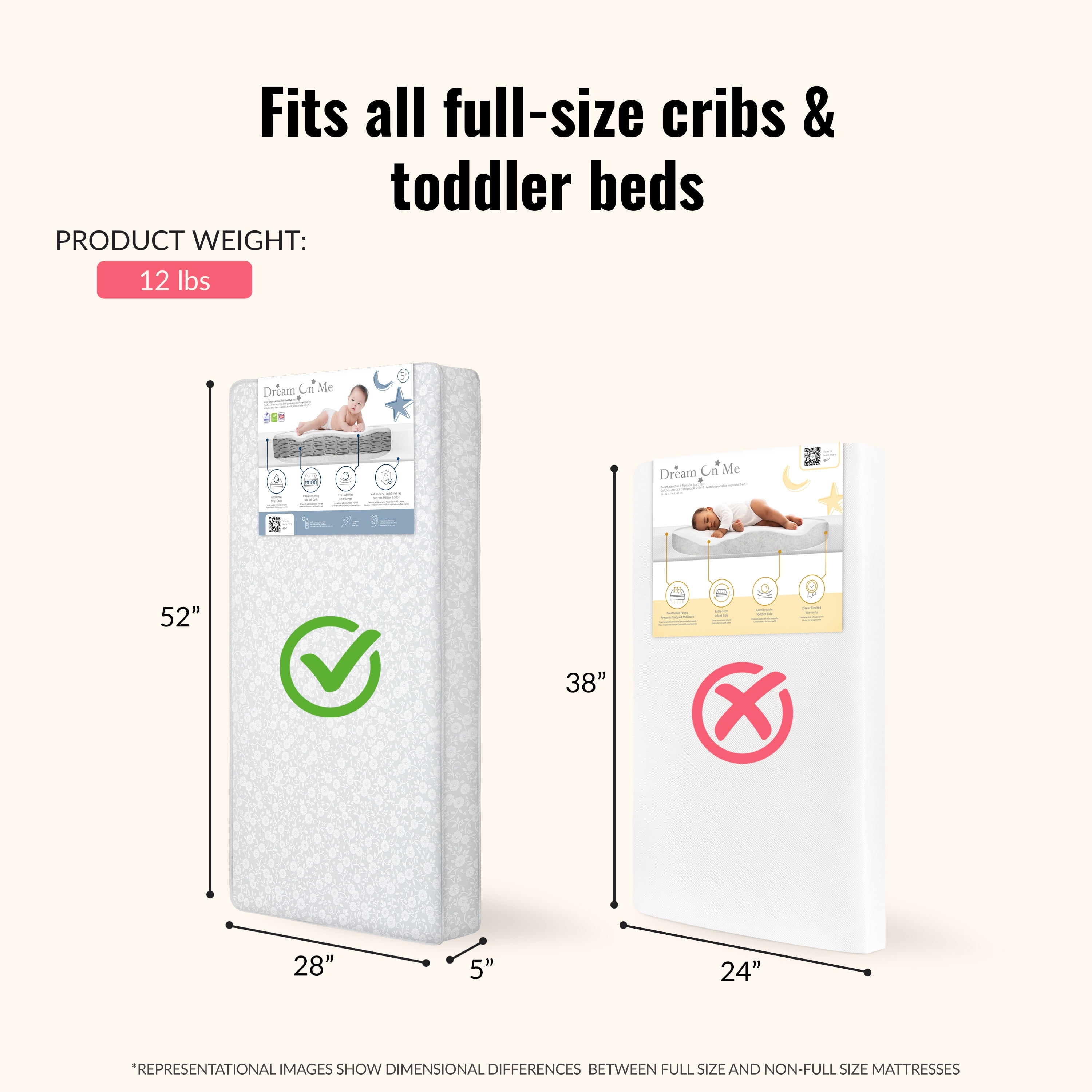 Dream On Me Nap Nest Crib and Toddler Mattress, Daisy Dreams