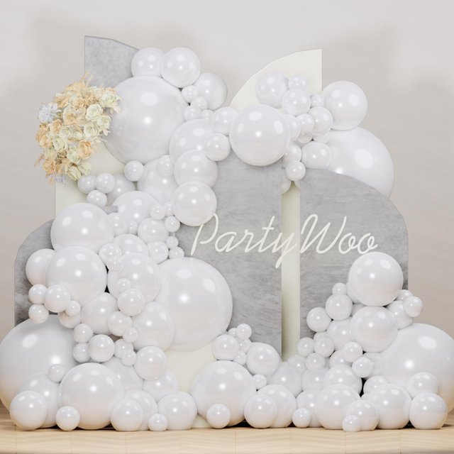 Balloon PartyWoo, látex blanco perla, 140 unidades, paquete con kit de arco