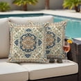 thumbnail image 5 of Retro Classical Floral Pillow Covers 2 Pack Blue Green Ethnic Bohemian Style Pillowcase Waterproof Outdoor Throw Pillow Cover for Patio Garden Square Cushion 20”x20”, 5 of 9