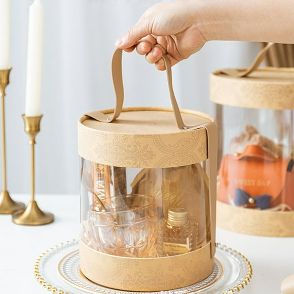 Caja de almacenamiento de plástico transparente con asa de cuero - Organizador vintage de caramelos, chocolates y postres con diseño floral para encimera de cocina