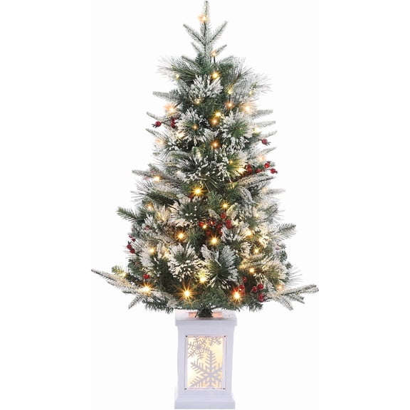 3Ft Pre-Lit Green Christmas Tree with 70 LEDs,Snowflake Base Battery Powered Mini Artificial Tree,Easy Setup for Home and Office Holiday Decor
