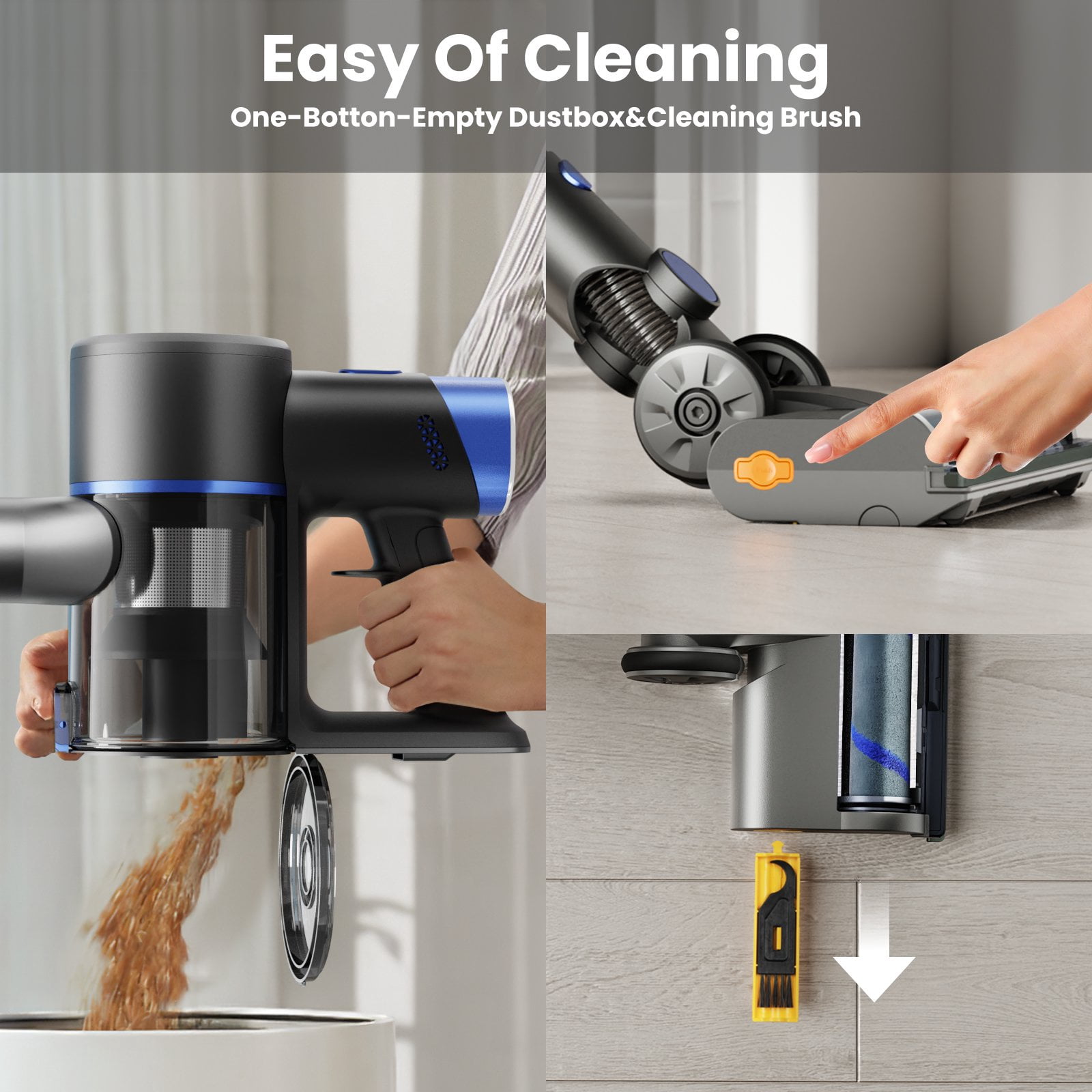 Moifoi Cordless Stick Vacuum Cleaner Lightweight Bendable ,Powerful Suction, Up to 50mins Runtime, Anti-Tangle, Lightweight Wireless Vacuum for Carpet Hard Floor Pet Hair,gray