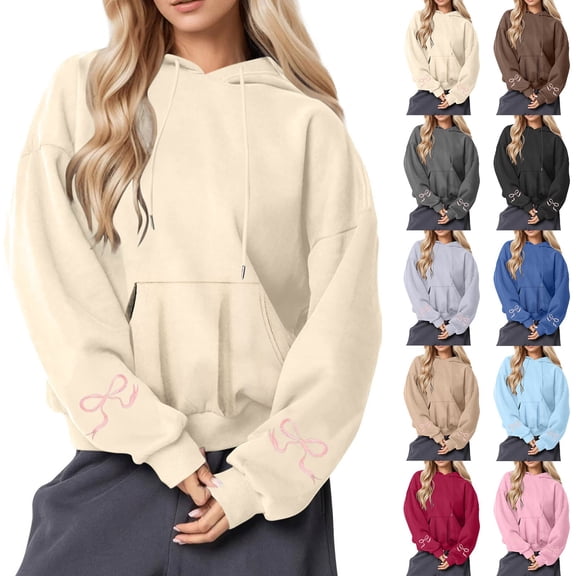 Fashion Hoodie for Womens Pullover Plus Size Casual Printed Round Neck Long Sleeved Loose Hooded Sweatshirts