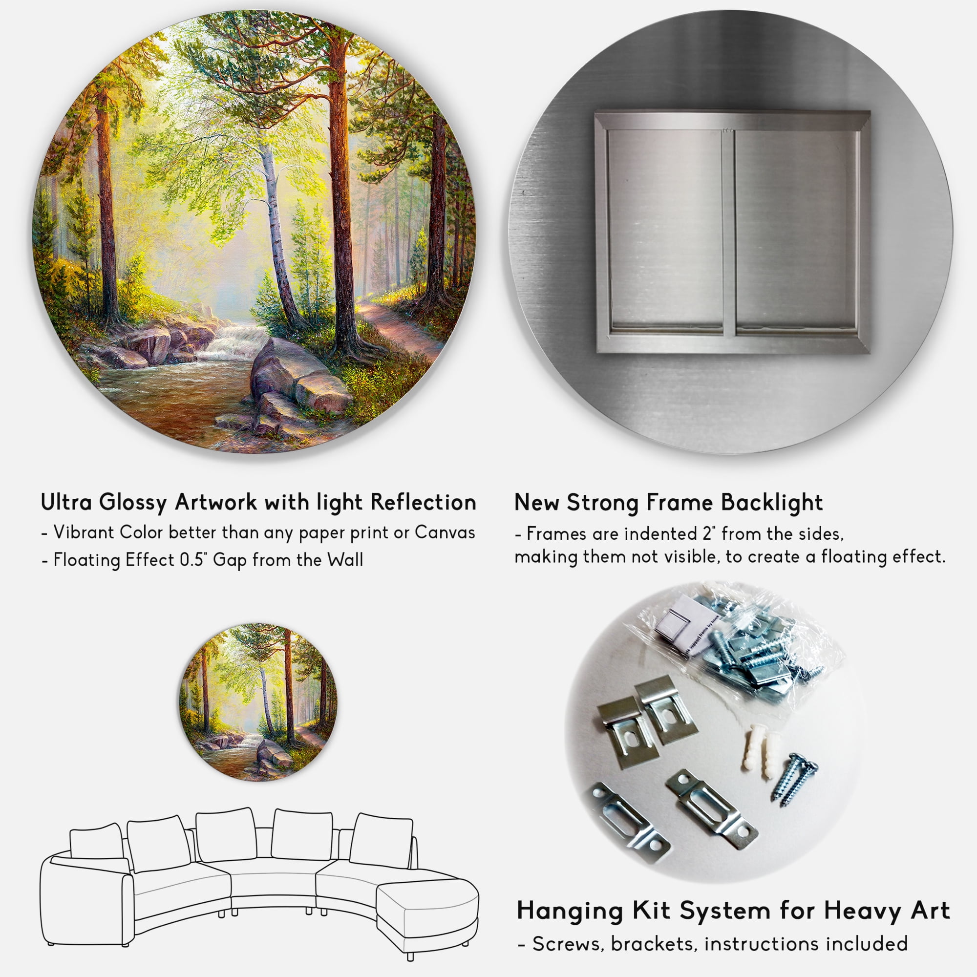 Designart 'Afternoon Light Through The Forest Trees' Traditional Circle Metal Wall Art 11x11 - Disc of 11