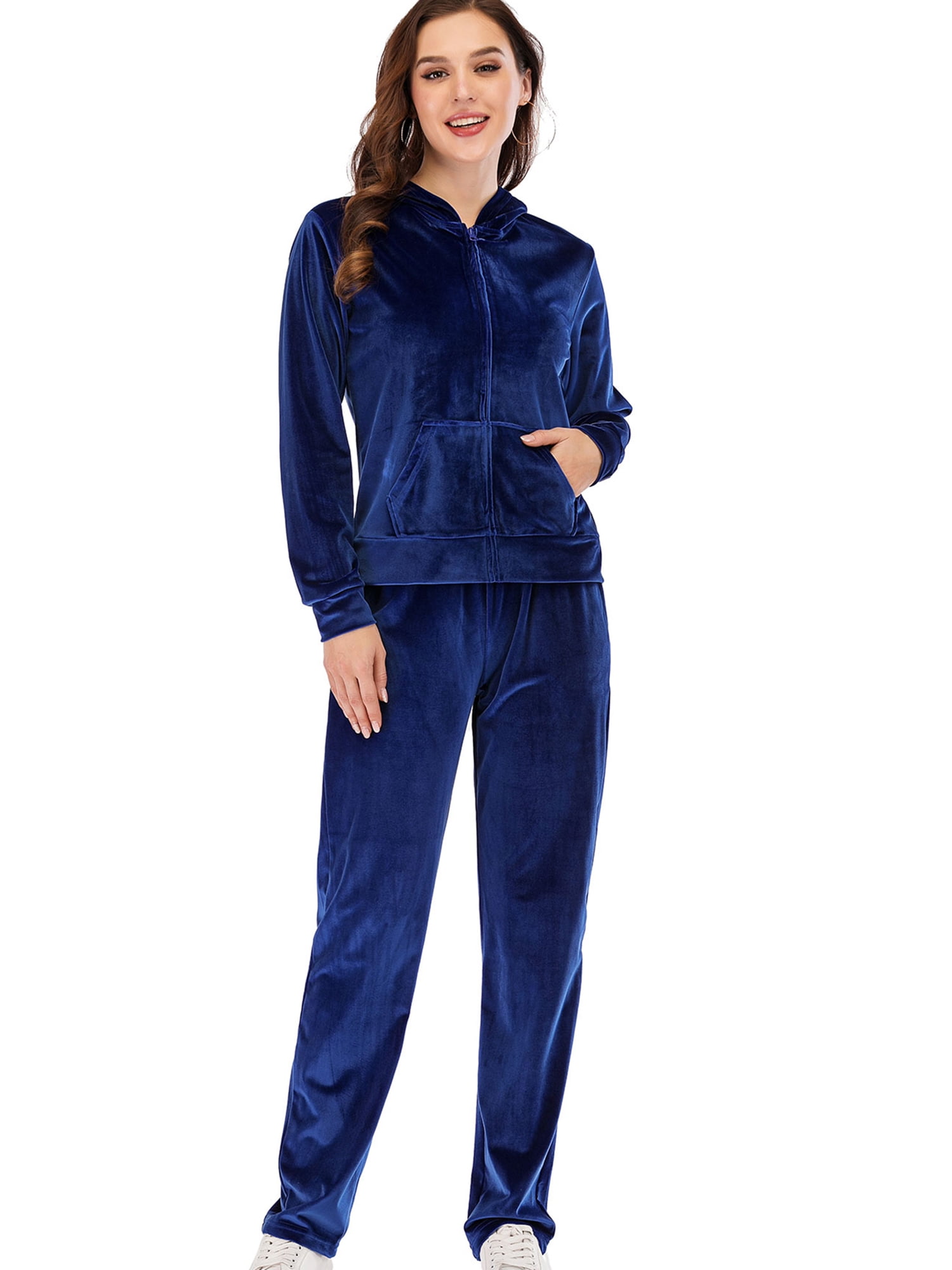 Velour Tracksuit Womens Jogging Outfit 2 Pieces Zip Up Winter Warm Running Sweatsuit Sets 