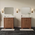 thumbnail image 4 of 24" Fluted Bathroom Vanity with Sink, Farmhouse Freestanding Bathroom Sink Cabinet with 2 Drawers & 1 Flip-Down Drawer, Easy Assembly & Cleaning, Walnut, 4 of 7
