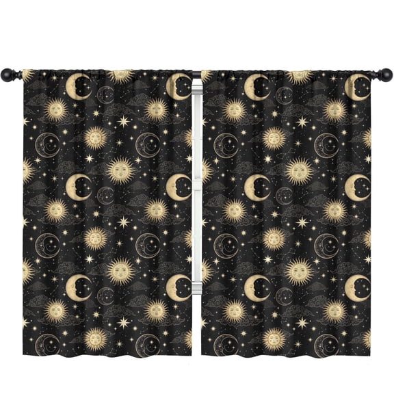 Sun and Cloud Gothic Pattern Insulated Teens Curtains Set Of 2, Bedroom Essentials, Toddler Room Decor 52"x84"