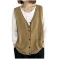 thumbnail image 2 of Womens Fall Fashion Solid Color Vest Tops Knit Sleeveless V Neck Casual Clothes Trendy Waistcoat Khaki, 2 of 5
